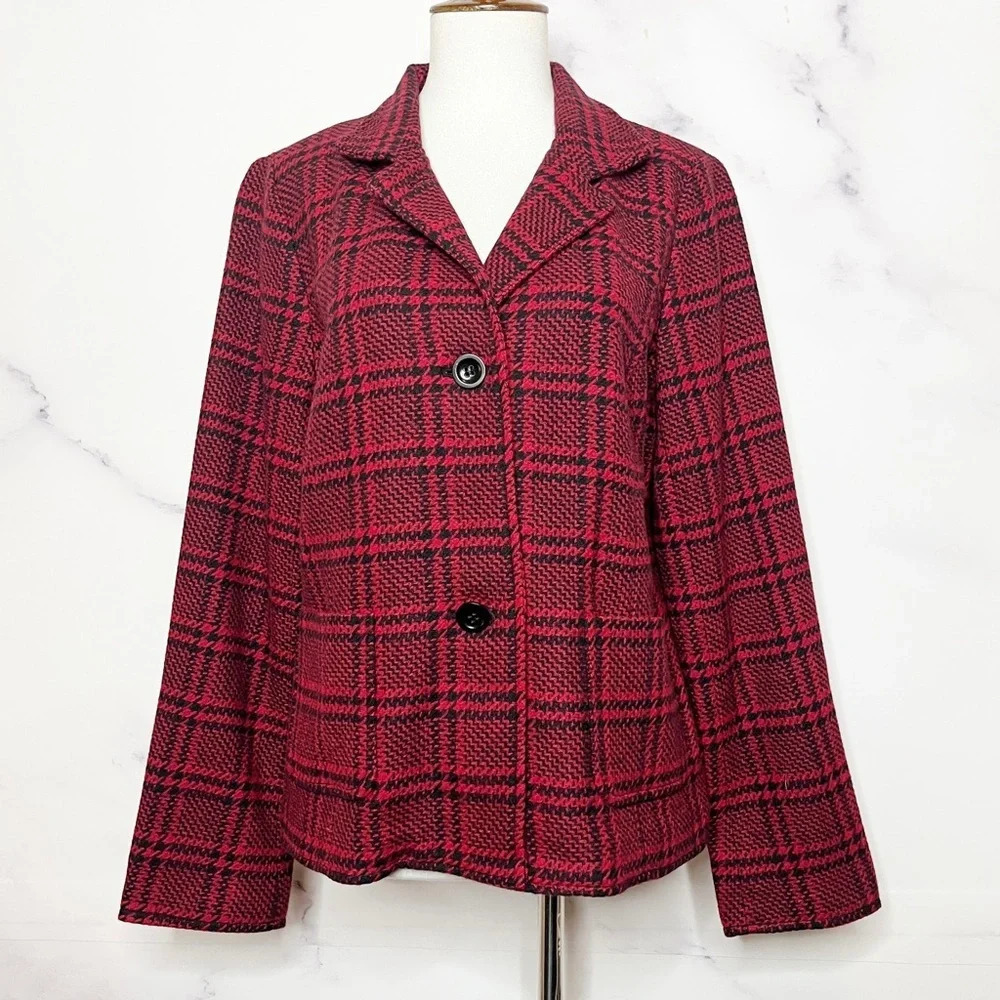 Talbots Wool Blend Red Plaid‎ Blazer Jacket